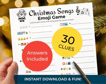 CHRISTMAS SONGS Emoji Game & Group Presentation Trivia Quiz (2-in-1!) • 30 Pictionairy Clues • Printable Puzzle