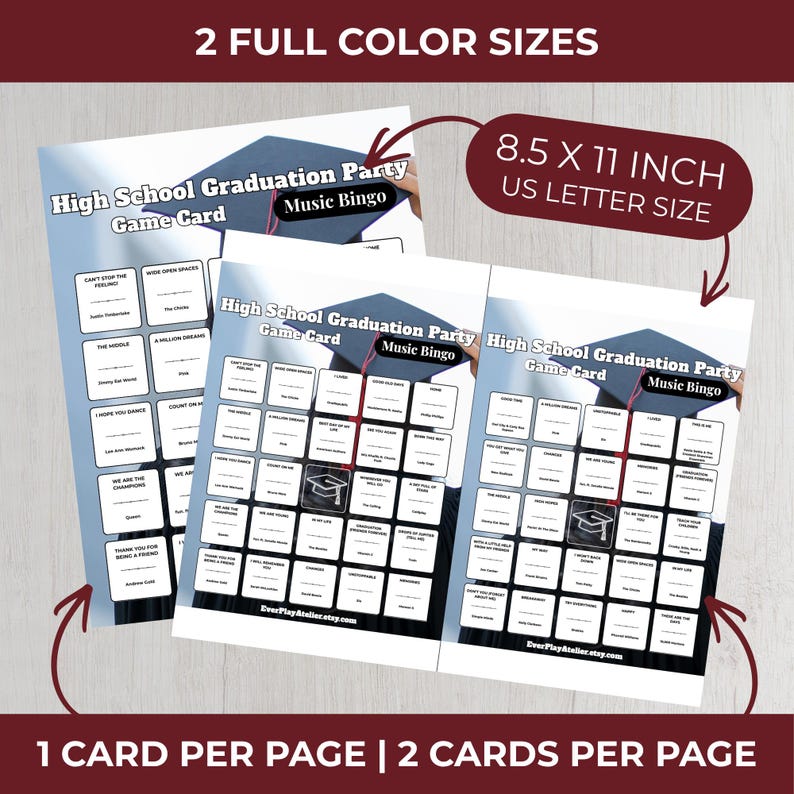HIGH SCHOOL GRADUATION Party Music Bingo Game • 100 Printable Cards • 75 Songs • Spotify Playlist image 6