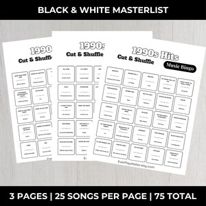 90s Music Bingo Game | 100 Printable Cards | 75 Songs & Spotify Playlist | Digital Products Download image 14