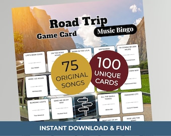 Road Trip MUSIC BINGO Game | 100 Printable Cards + 75 Songs & Spotify Playlist (Digital Products)