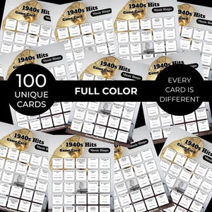 1940s Music Bingo Game | 100 Printable Cards | 75 Songs & Spotify Playlist | Digital Products Download imagen 3