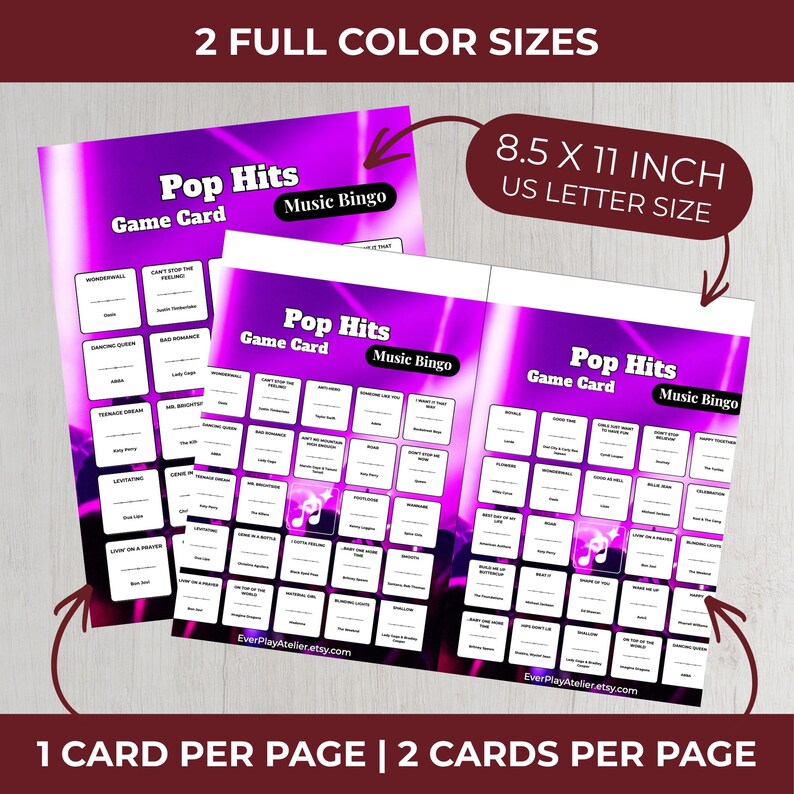 Pop Music Bingo Game | 100 Cards • 75 Songs • Spotify Playlist (Instant Download) image 6