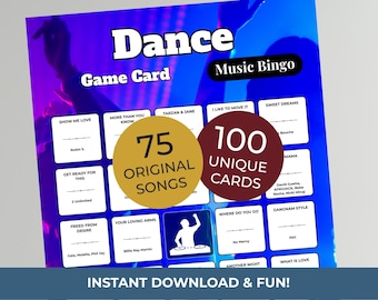 Dance MUSIC BINGO Game • 100 Printable Cards • 75 Songs • Spotify Playlist (Digital Download)