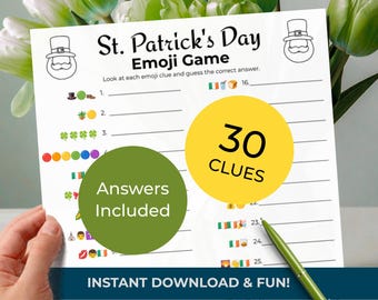 ST. PATRICK'S DAY Emoji Game & Group Presentation Trivia Quiz (2-in-1!) • 30 Pictionairy Clues • Printable