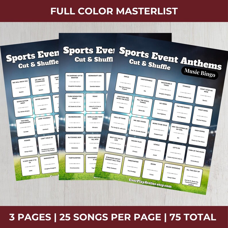 Sport Anthems MUSIC BINGO Party Game | 100 Printable Cards + 75 Songs & Spotify Playlist (Download) afbeelding 13