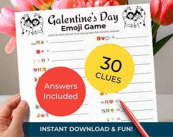 GALENTINE'S DAY Emoji Game & Group Presentation Trivia Quiz (2-in-1!) • 30 Pictionairy Clues • Printable Puzzle