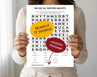 MUSICAL INSTRUMENTS Word Search • Discover Hidden Message • Forward & Backward(!) Reading • Trivia Game • Printable Puzzle