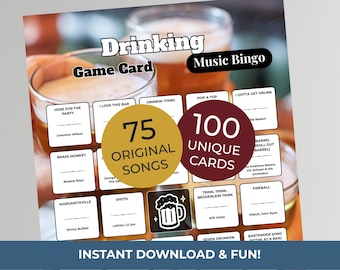 DRINKING SONGS Music Bingo Game • 100 Printable Cards • 75 Songs • Spotify Playlist (Digital Download)