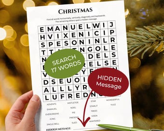 CHRISTMAS Word Search • Discover Hidden Message • Forward & Backward(!) Reading • Trivia Game • Printable Puzzle (Download)