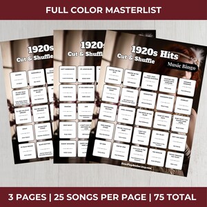 1920s Music Bingo • Roaring Twenties Game • 100 Printable Cards • 75 Songs & Spotify Playlist (Download) zdjęcie 13