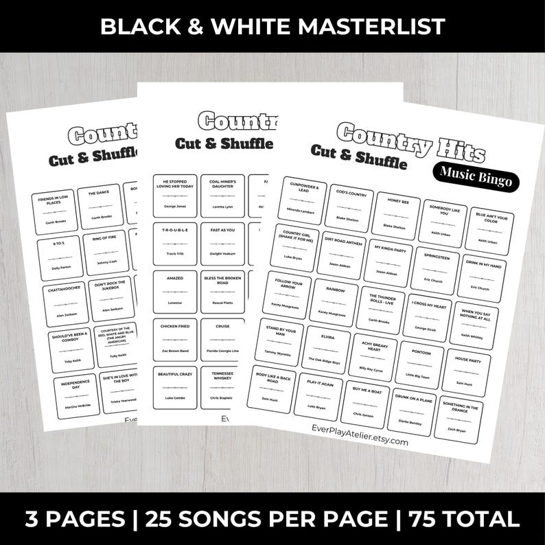 Country Music Bingo Game | 100 Cards • 75 Songs • Spotify Playlist (Digital Download) image 14