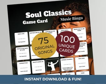 Soul Music Bingo • 100 Printable Cards • 75 Songs • Spotify Playlist (Digital Download)