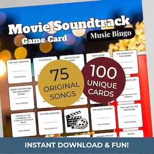MOVIES SOUNDTRACK Music Bingo Game • 100 Printable Cards • 75 Songs • Spotify Playlist (Digital Download) bild 1