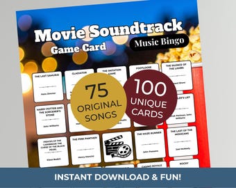 MOVIES SOUNDTRACK Music Bingo Game • 100 Printable Cards • 75 Songs • Spotify Playlist (Digital Download)