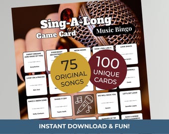 Singalong MUSIC BINGO Game • 100 Printable Cards • 75 Songs • Spotify Playlist (Digital Download)