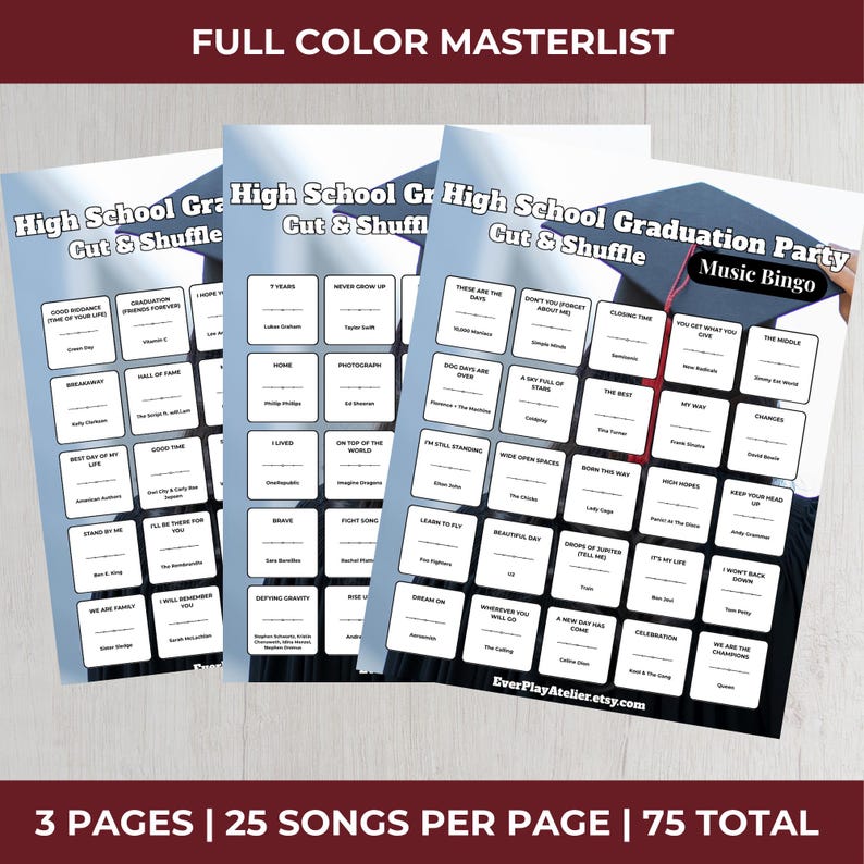 HIGH SCHOOL GRADUATION Party Music Bingo Game • 100 Printable Cards • 75 Songs • Spotify Playlist image 13