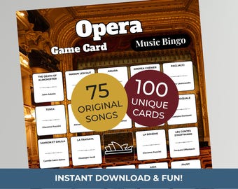 Opera MUSIC BINGO Game • 100 Printable Cards • 75 Songs • Spotify Playlist (Digital Download)