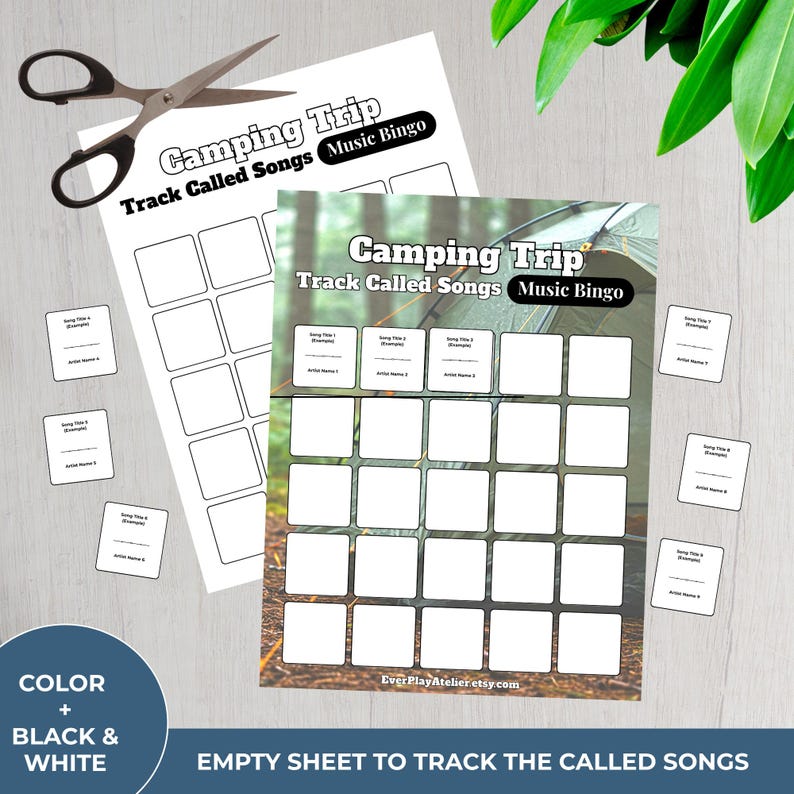 Camping MUSIC BINGO Party Game | 100 Printable Cards + 75 Songs & Spotify Playlist (Digital Download) imagen 15