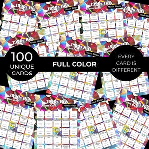 90s Music Bingo Game | 100 Printable Cards | 75 Songs & Spotify Playlist | Digital Products Download image 3