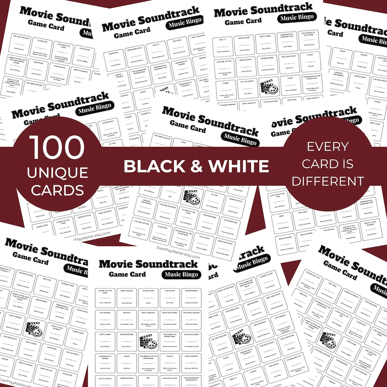MOVIES SOUNDTRACK Music Bingo Game • 100 Printable Cards • 75 Songs • Spotify Playlist (Digital Download) bild 4