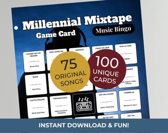 Millennial Mixtape MUSIC BINGO Game | 2000s 2010s •  100 Cards • 75 Songs • Spotify Playlist (Download)
