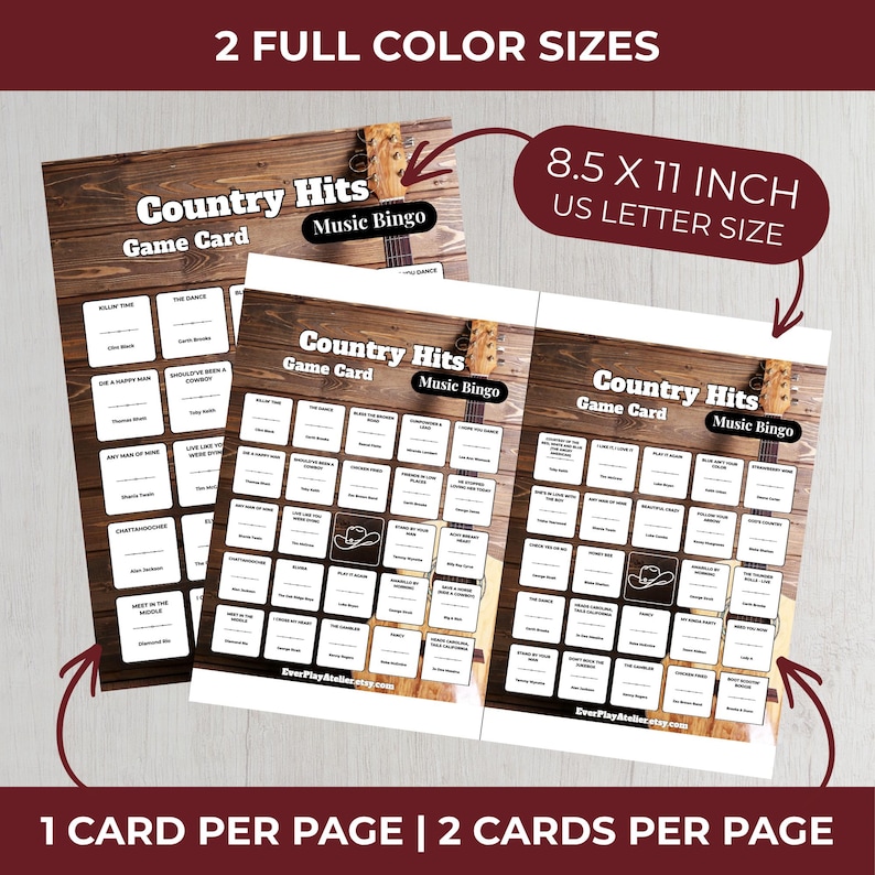 Country Music Bingo Game | 100 Cards • 75 Songs • Spotify Playlist (Digital Download) image 6