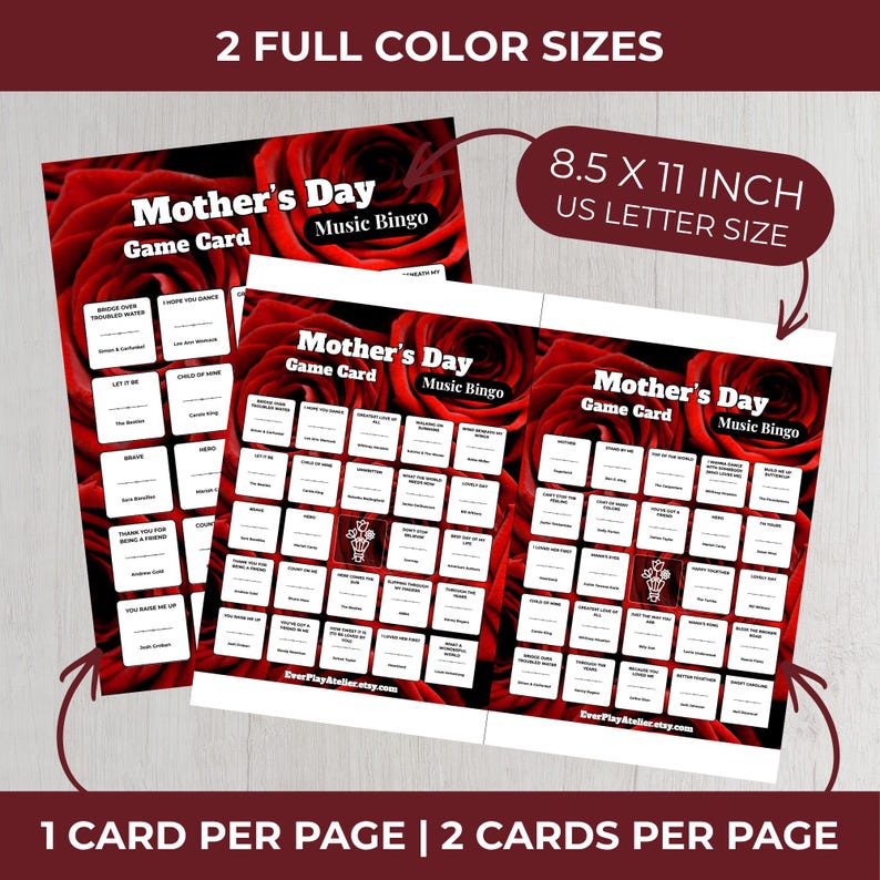 Mother's Day MUSIC BINGO Game • 75 Songs • Spotify Playlist • 100 Printable Cards (Digital Download) image 6