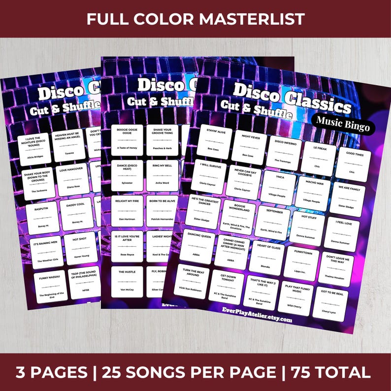Disco MUSIC BINGO Party Game | 75 Songs & Spotify Playlist + 100 Printable Cards (Downloadable Product) image 13
