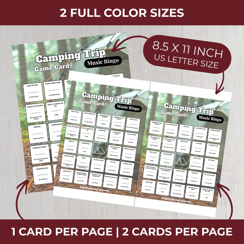 Camping MUSIC BINGO Party Game | 100 Printable Cards + 75 Songs & Spotify Playlist (Digital Download) imagen 6