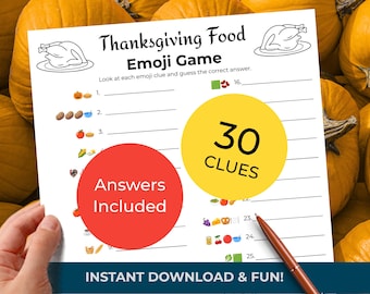 THANKSGIVING FOODS DRINKS Emoji Game & Group Presentation Trivia Quiz (2-in-1!) • 30 Pictionairy Clues • Printable