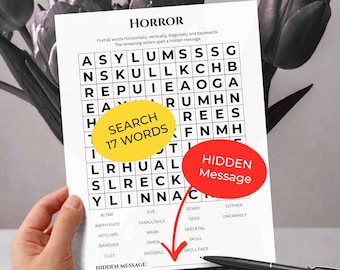 HORROR Word Search • Discover Hidden Message • Forward & Backward(!) Reading • Trivia Game • Printable Puzzle (Download)