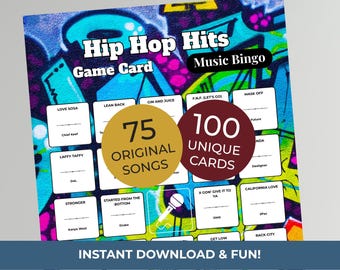 Hip Hop Music Bingo Game | 100 Cards • 75 Songs • Spotify Playlist (Instant Download)