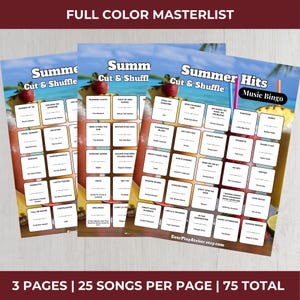 SUMMER Music Bingo Party Game • 100 Printable Cards • 75 Songs • Spotify Playlist (Printable Download) imagen 13