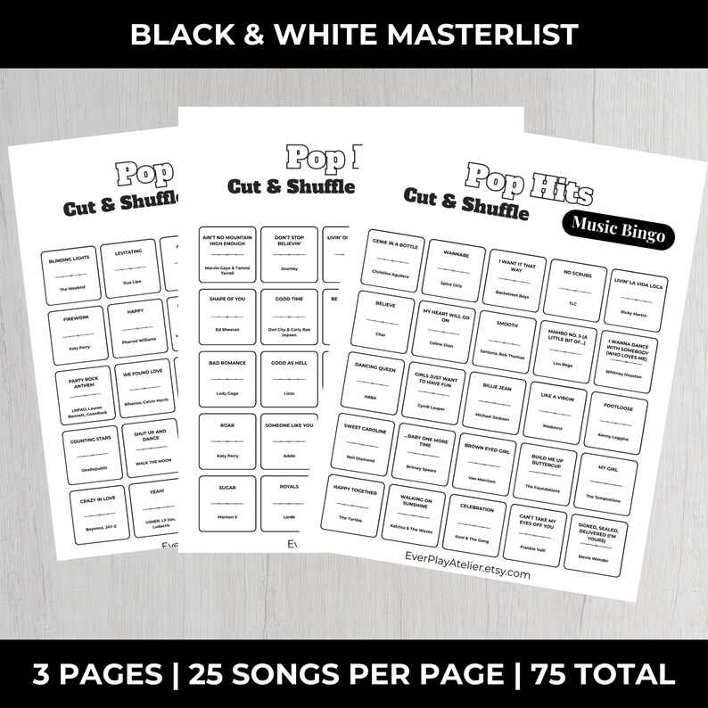 Pop Music Bingo Game | 100 Cards • 75 Songs • Spotify Playlist (Instant Download) image 14