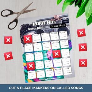 80s Music Bingo Game | 100 Printable Cards | 75 Songs & Spotify Playlist | Digital Products Download imagen 10