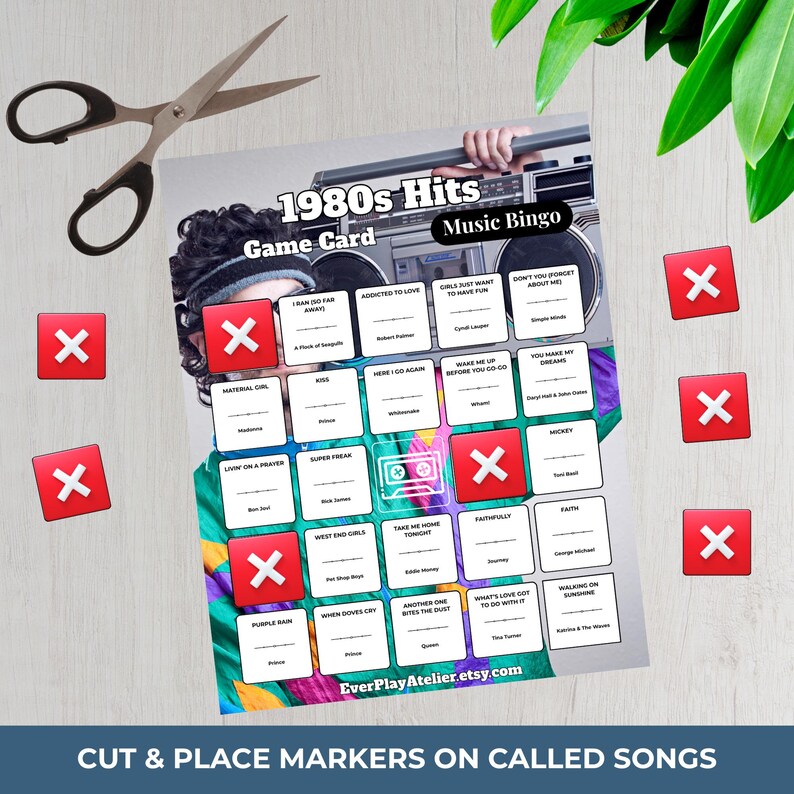 80s Music Bingo Game | 100 Printable Cards | 75 Songs & Spotify Playlist | Digital Products Download imagen 10