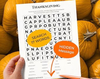 THANKSGIVING Word Search • Discover Hidden Message • Forward & Backward(!) Reading • Trivia Game • Printable Puzzle (Download)
