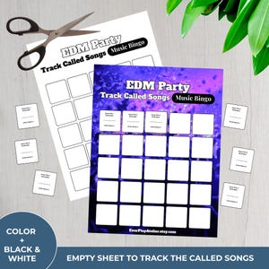 Electronic Dance MUSIC BINGO Party Game | 100 Printable Cards + 75 EDM Songs & Spotify Playlist afbeelding 15