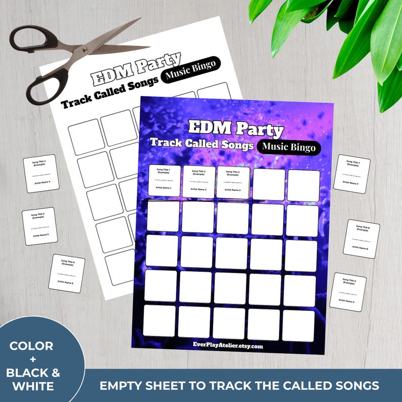 Electronic Dance MUSIC BINGO Party Game | 100 Printable Cards + 75 EDM Songs & Spotify Playlist afbeelding 15