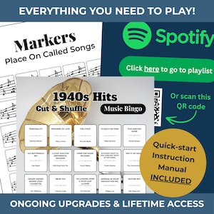 1940s Music Bingo Game | 100 Printable Cards | 75 Songs & Spotify Playlist | Digital Products Download imagen 2