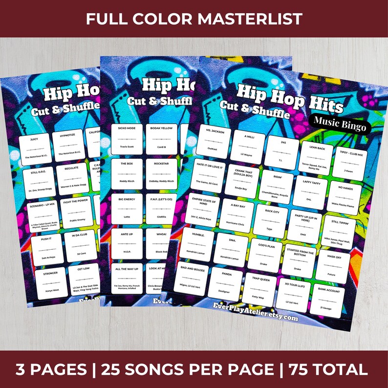 Hip Hop Music Bingo Game | 100 Cards • 75 Songs • Spotify Playlist (Instant Download) image 13