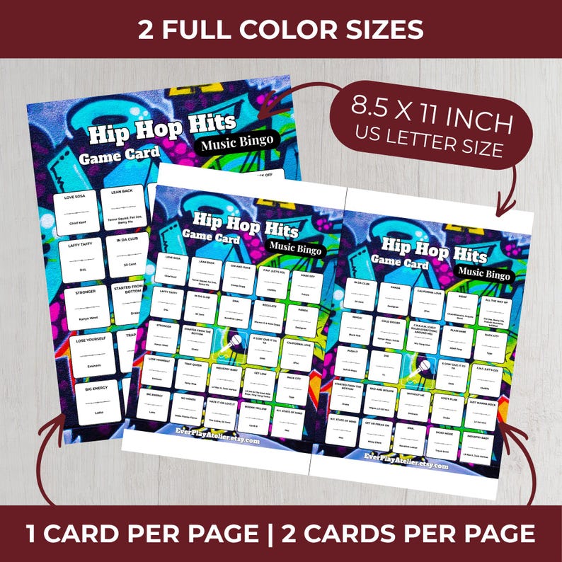 Hip Hop Music Bingo Game | 100 Cards • 75 Songs • Spotify Playlist (Instant Download) image 6