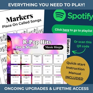 Kpop MUSIC BINGO Party Game | 100 Printable Cards + 75 Songs & Spotify Playlist (Downloadable Product) immagine 2