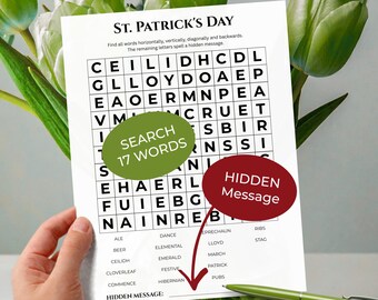 ST. PATRICK'S DAY Word Search • Discover Hidden Message • Forward & Backward(!) Reading • Trivia Game • Printable