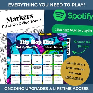 Hip Hop Music Bingo Game | 100 Cards • 75 Songs • Spotify Playlist (Instant Download) image 2