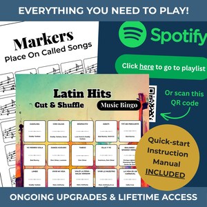 Latin Music Bingo Game | 100 Cards | 75 Songs | Spotify Playlist | Printable PDF | Instant Download Bild 2