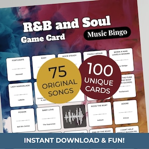 R&B + Soul • MUSIC BINGO Game • 100 Printable Cards • 75 Songs • Spotify Playlist (Digital Download) image 1