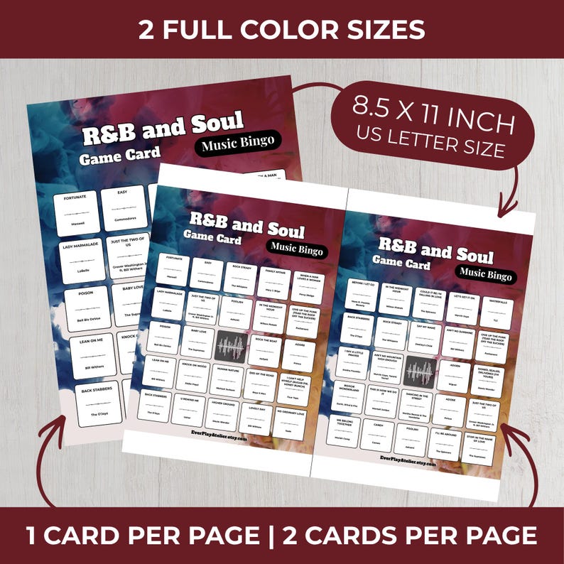 R&B + Soul • MUSIC BINGO Game • 100 Printable Cards • 75 Songs • Spotify Playlist (Digital Download) image 6