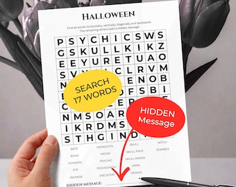 HALLOWEEN Word Search • Discover Hidden Message • Forward & Backward(!) Reading • Trivia Game • Printable Puzzle (Download)