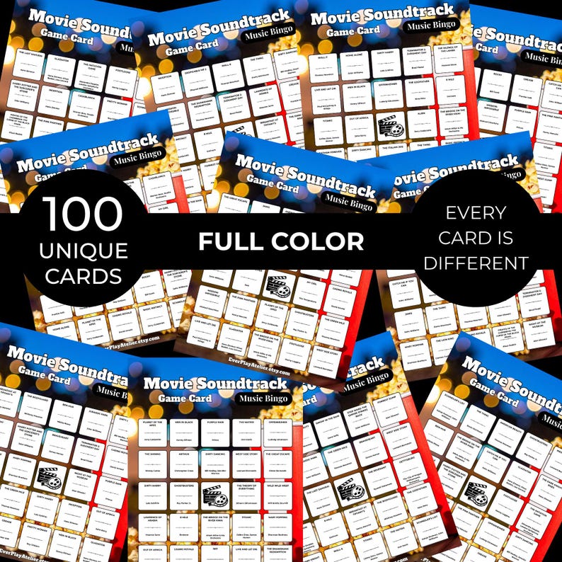 MOVIES SOUNDTRACK Music Bingo Game • 100 Printable Cards • 75 Songs • Spotify Playlist (Digital Download) bild 3